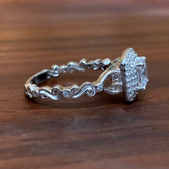 Sterling Silver CZ Vintage Engagement Ring Set Size 7 - Picture 5 of 10